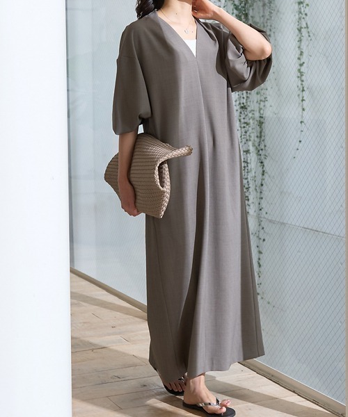 Rouge vif(ルージュヴィフ)の「【セットアップ対応】タックリラックスワンピース(ワンピース・レディース・モカ/ブラック・38/36)」の2枚目の写真