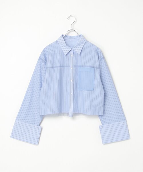notch.(ノッチ)の「チュールレイヤードショートシャツ(シャツ/ブラウス・レディース・ストライプ/ブルー系・M)」の13枚目の写真