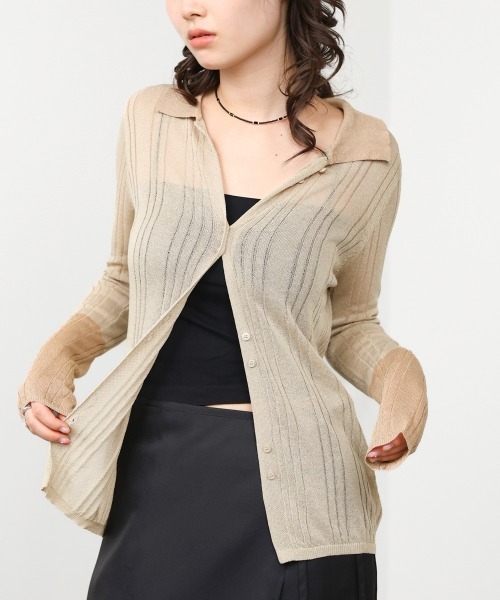 Bab（バブ）の「サマーニット襟付きカーディガン（カーディガン/ボレロ・レディース・ベージュ/チャコールグレー・FREE）」の2枚目の写真