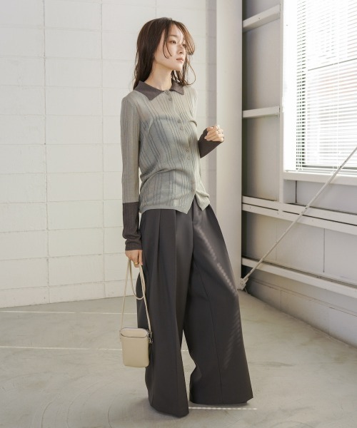 Bab（バブ）の「サマーニット襟付きカーディガン（カーディガン/ボレロ・レディース・ベージュ/チャコールグレー・FREE）」の4枚目の写真