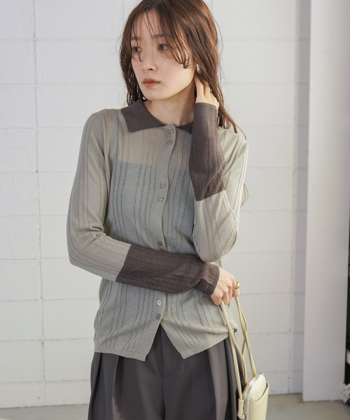 Bab（バブ）の「サマーニット襟付きカーディガン（カーディガン/ボレロ・レディース・ベージュ/チャコールグレー・FREE）」の5枚目の写真