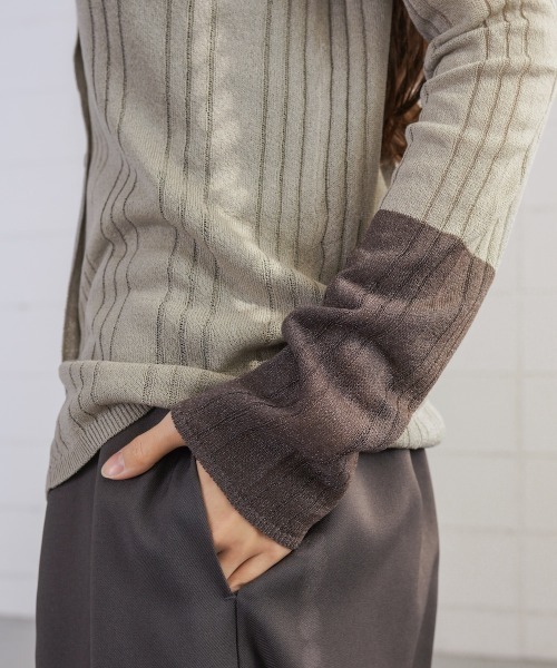 Bab（バブ）の「サマーニット襟付きカーディガン（カーディガン/ボレロ・レディース・ベージュ/チャコールグレー・FREE）」の8枚目の写真