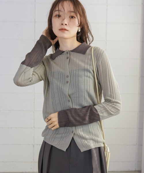 Bab（バブ）の「サマーニット襟付きカーディガン（カーディガン/ボレロ・レディース・ベージュ/チャコールグレー・FREE）」の9枚目の写真