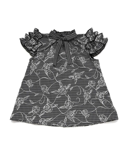 BeBe（ベベ）の「【お揃い】先染めチェックローズプリントフリルブラウス(90~160cm)（シャツ/ブラウス・キッズ・ブラック系その他・120cm/130cm/110cm/140cm/150cm）」の8枚目の写真