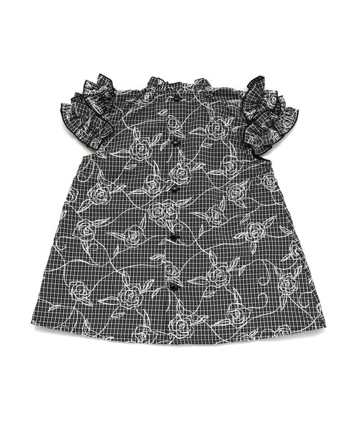 BeBe（ベベ）の「【お揃い】先染めチェックローズプリントフリルブラウス(90~160cm)（シャツ/ブラウス・キッズ・ブラック系その他・120cm/130cm/110cm/140cm/150cm）」の9枚目の写真