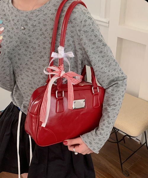 gossip!ロサンゼルス(ゴシップロサンゼルス)の「Y2K 大容量 ハンドバッグ /レーステープつきバッグ(ショルダーバッグ・レディース・ワイン/ブラック・FREE)」の12枚目の写真
