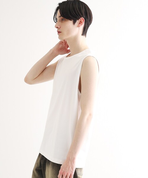 tk.TAKEO KIKUCHI（ティーケータケオキクチ）の「◆【接触冷感／UVカット／抗菌】フレンドリークールノースリーブカットソー（Tシャツ/カットソー・メンズ・ホワイト/ブラック/チャコールグレー・01/02/03）」の5枚目の写真