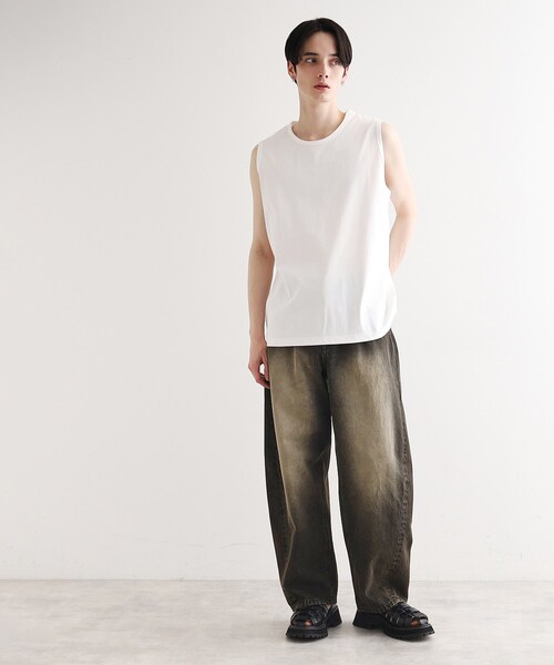 tk.TAKEO KIKUCHI（ティーケータケオキクチ）の「◆【接触冷感／UVカット／抗菌】フレンドリークールノースリーブカットソー（Tシャツ/カットソー・メンズ・ホワイト/ブラック/チャコールグレー・01/02/03）」の7枚目の写真