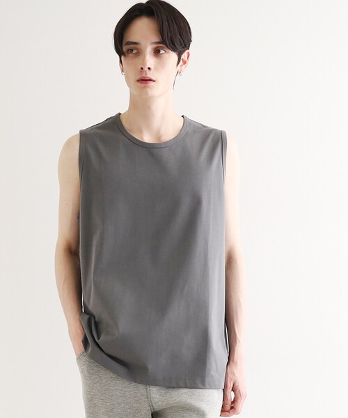 tk.TAKEO KIKUCHI（ティーケータケオキクチ）の「◆【接触冷感／UVカット／抗菌】フレンドリークールノースリーブカットソー（Tシャツ/カットソー・メンズ・ホワイト/ブラック/チャコールグレー・01/02/03）」の9枚目の写真