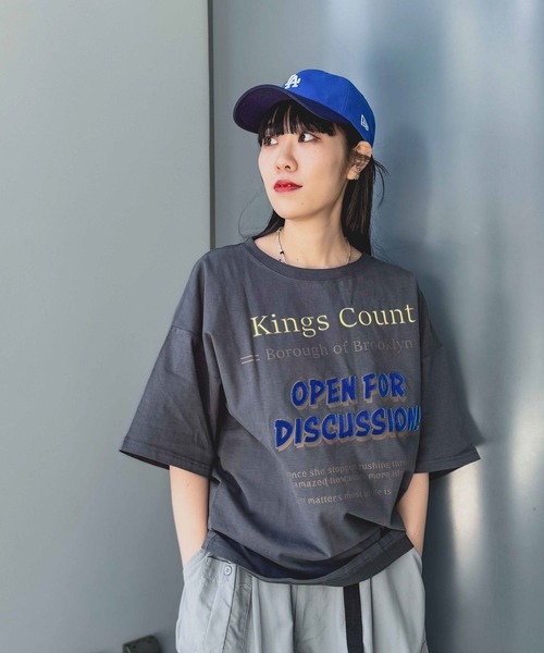 niko and...（ニコアンド）の「【MODE NORM CORE】タフトXプリントクルーTシャツ（Tシャツ/カットソー・レディース・オフホワイト/スモーク/ピンク・MEDIUM/LARGE）」の12枚目の写真