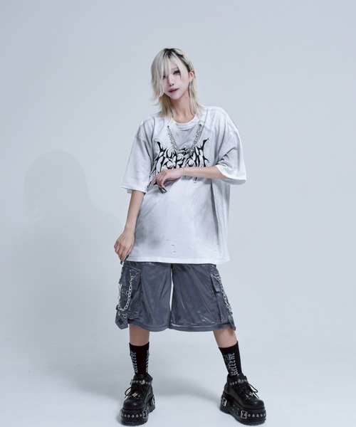 REFLEM/レフレム』チェーン付き顔料加工Tシャツ/ハーフスリーブ