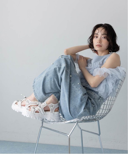 RANDA(ランダ)の「ビジューパーツシアースポーツサンダル(サンダル・レディース・ブラック/ピンク/ホワイト・LL/L/M/S)」の5枚目の写真