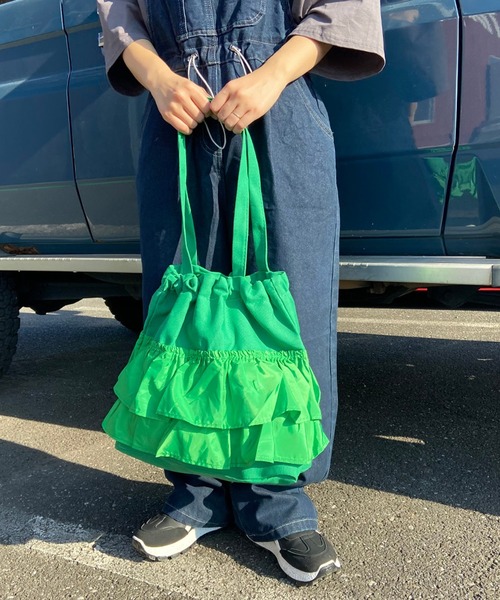 CRB(シーアールビー)の「フリルトートバッグ(トートバッグ・レディース・ブラック/グリーン/オフホワイト・F)」の20枚目の写真