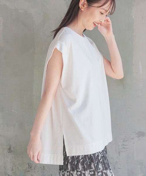 GLACIER lusso（グラシアルッソ）の「【接触冷感】肩タックフレンチ袖Ｔ（Tシャツ/カットソー・レディース・ブルーグリーン/スミクロ/ホワイト/オレンジ・S/M/L）」の2枚目の写真