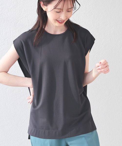 GLACIER lusso（グラシアルッソ）の「【接触冷感】肩タックフレンチ袖Ｔ（Tシャツ/カットソー・レディース・ブルーグリーン/スミクロ/ホワイト/オレンジ・S/M/L）」の3枚目の写真