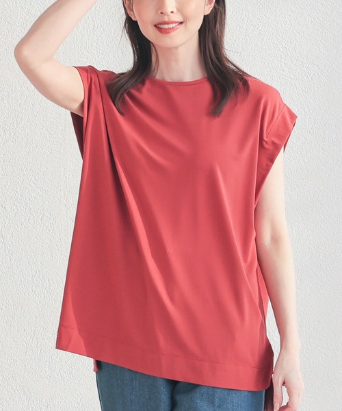 GLACIER lusso（グラシアルッソ）の「【接触冷感】肩タックフレンチ袖Ｔ（Tシャツ/カットソー・レディース・ブルーグリーン/スミクロ/ホワイト/オレンジ・S/M/L）」の4枚目の写真