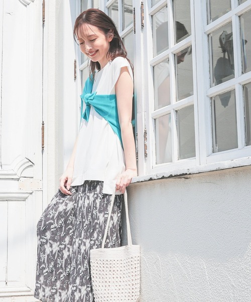 GLACIER lusso（グラシアルッソ）の「【接触冷感】肩タックフレンチ袖Ｔ（Tシャツ/カットソー・レディース・ブルーグリーン/スミクロ/ホワイト/オレンジ・S/M/L）」の12枚目の写真