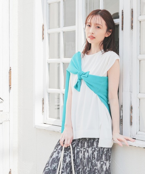 GLACIER lusso（グラシアルッソ）の「【接触冷感】肩タックフレンチ袖Ｔ（Tシャツ/カットソー・レディース・ブルーグリーン/スミクロ/ホワイト/オレンジ・S/M/L）」の13枚目の写真