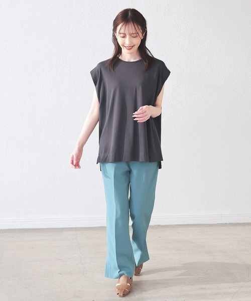 GLACIER lusso（グラシアルッソ）の「【接触冷感】肩タックフレンチ袖Ｔ（Tシャツ/カットソー・レディース・ブルーグリーン/スミクロ/ホワイト/オレンジ・S/M/L）」の18枚目の写真