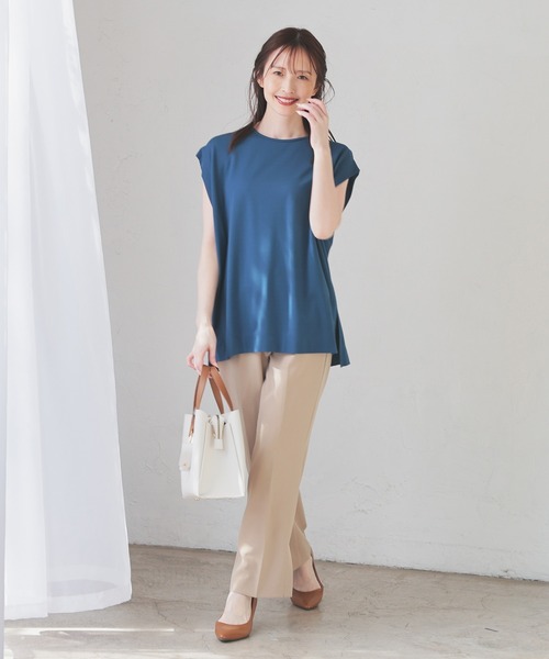 GLACIER lusso（グラシアルッソ）の「【接触冷感】肩タックフレンチ袖Ｔ（Tシャツ/カットソー・レディース・ブルーグリーン/スミクロ/ホワイト/オレンジ・S/M/L）」の22枚目の写真