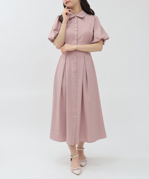 TRUDEA（トルディア）の「バルーンスリーブシャツワンピース（ワンピース・レディース・ネイビー/ホワイト×ブルー/ピンクベージュ/ブラウン・MEDIUM/LARGE）」の4枚目の写真