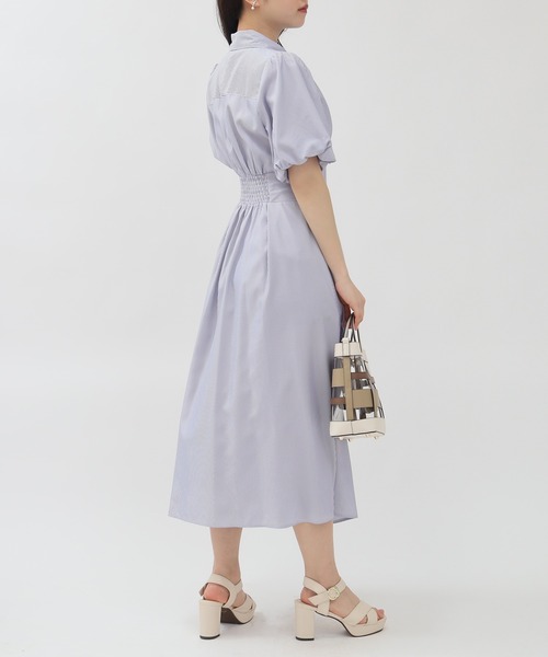 TRUDEA（トルディア）の「バルーンスリーブシャツワンピース（ワンピース・レディース・ネイビー/ホワイト×ブルー/ピンクベージュ/ブラウン・MEDIUM/LARGE）」の7枚目の写真