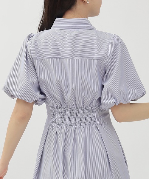 TRUDEA（トルディア）の「バルーンスリーブシャツワンピース（ワンピース・レディース・ネイビー/ホワイト×ブルー/ピンクベージュ/ブラウン・MEDIUM/LARGE）」の11枚目の写真