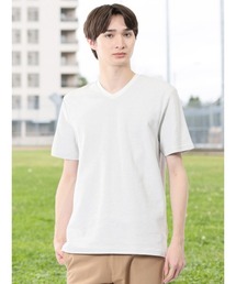 【綿混】m.f.エディトリアル メンズ メランジ 裏ボーダー Vネック 半袖 Tシャツ