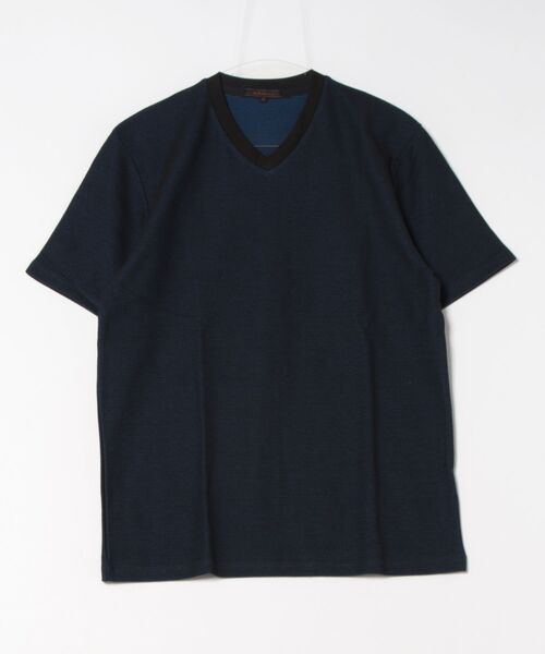 m.f.editorial(エムエフエディトリアル)の「【綿混】m.f.エディトリアル メンズ メランジ 裏ボーダー Vネック 半袖 Tシャツ(Tシャツ/カットソー・メンズ・ネイビー/アイボリー/ターコイズブルー・MEDIUM/LARGE/X-LARGE)」の5枚目の写真