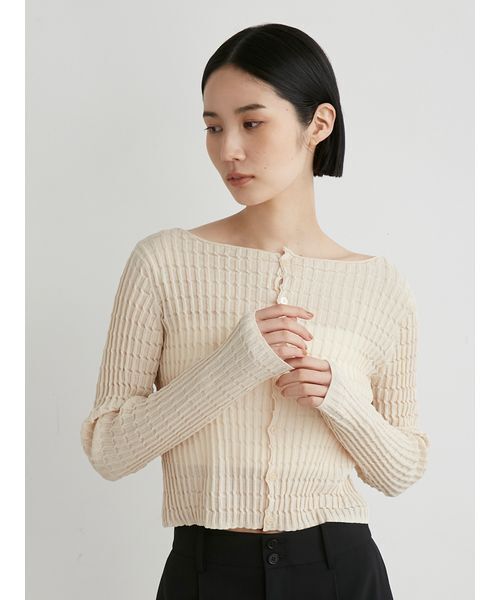 MIESROHE（ミースロエ）の「ｽｸｴｱﾊﾟﾀｰﾝﾆｯﾄｶｰﾃﾞｨｶﾞﾝ（カーディガン