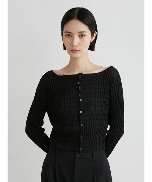 MIESROHE ミースロエ　パターンスクエアニットカーディガン　黒 ｽｸｴｱﾊﾟﾀｰﾝﾆｯﾄｶｰﾃﾞｨｶﾞﾝ（カーディガン/ボレロ）｜MIESROHE（ミースロエ