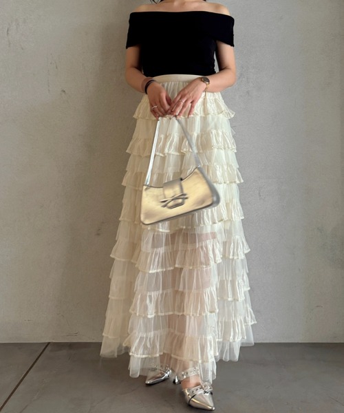 efill(エフィル)の「ボリューム ティアード チュール スカート(スカート・レディース・アイボリー・FREE)」の1枚目の写真