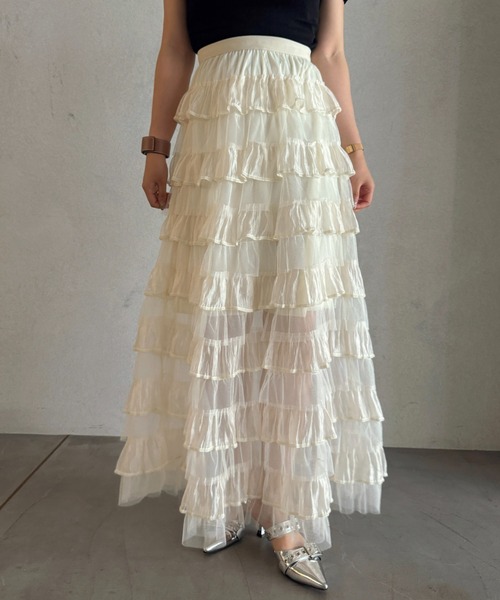 efill(エフィル)の「ボリューム ティアード チュール スカート(スカート・レディース・アイボリー・FREE)」の3枚目の写真