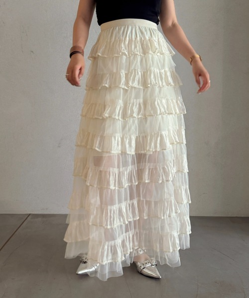 efill(エフィル)の「ボリューム ティアード チュール スカート(スカート・レディース・アイボリー・FREE)」の4枚目の写真