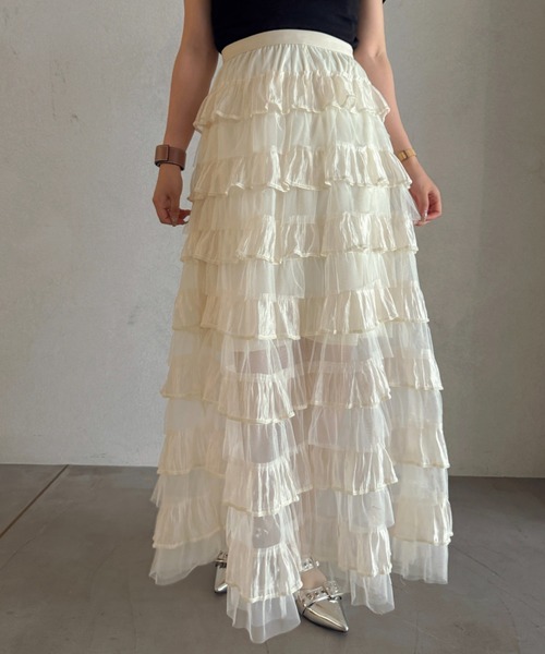 efill(エフィル)の「ボリューム ティアード チュール スカート(スカート・レディース・アイボリー・FREE)」の6枚目の写真