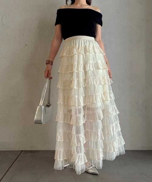 efill(エフィル)の「ボリューム ティアード チュール スカート(スカート・レディース・アイボリー・FREE)」の7枚目の写真