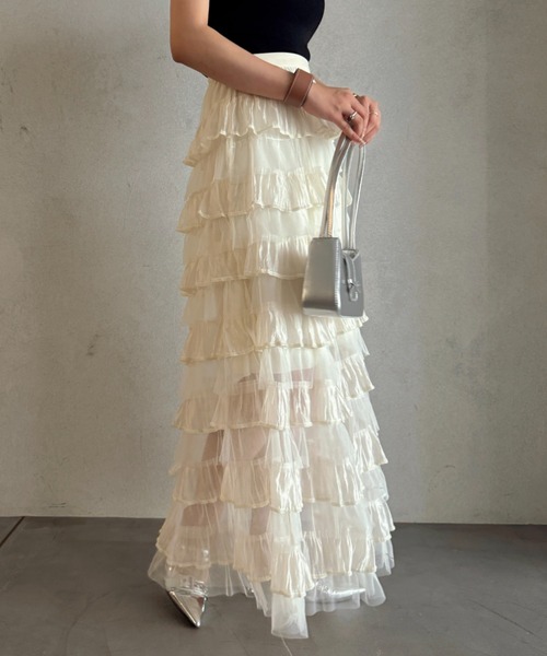 efill(エフィル)の「ボリューム ティアード チュール スカート(スカート・レディース・アイボリー・FREE)」の10枚目の写真