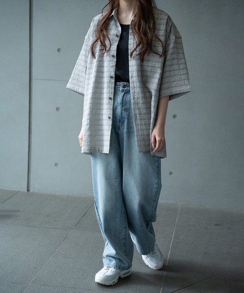 RATTLE TRAP（ラトルトラップ）の「ドビーチェックシアールーズ半袖シャツ（シャツ/ブラウス・メンズ・ホワイト/ライトグレー/ブラック・S/M/L/LL）」の15枚目の写真