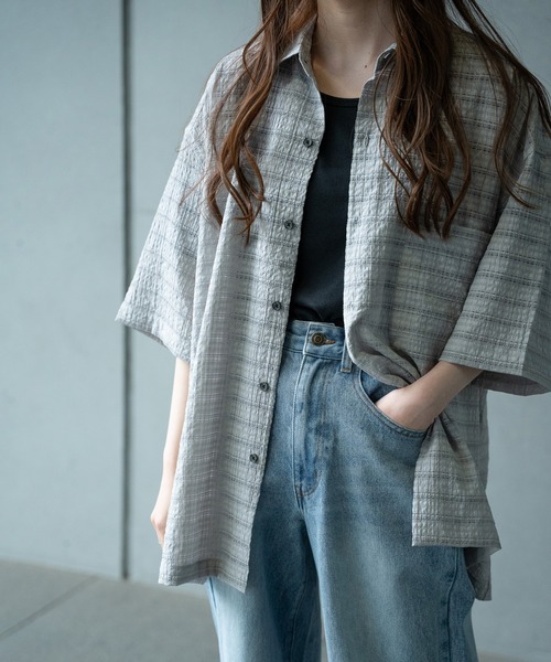 RATTLE TRAP（ラトルトラップ）の「ドビーチェックシアールーズ半袖シャツ（シャツ/ブラウス・メンズ・ホワイト/ライトグレー/ブラック・S/M/L/LL）」の21枚目の写真