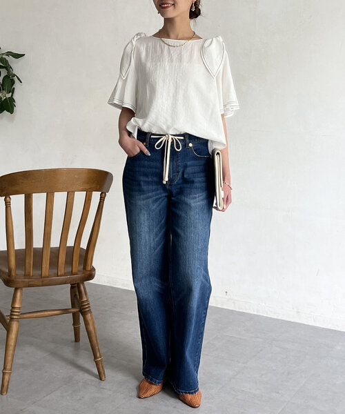 Chez toi(シェトワ)の「肩リボンブラウス(シャツ/ブラウス・レディース・ホワイト/ネイビー/ゴールド・FREE)」の8枚目の写真