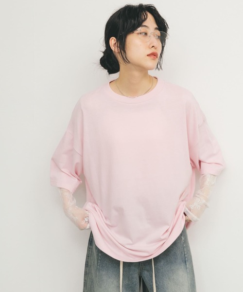 KBF(ケイビーエフ)の「アソートプリントBIG TEE(Tシャツ/カットソー・レディース・オートミール/ネイビー/ピンク・ONE)」の4枚目の写真