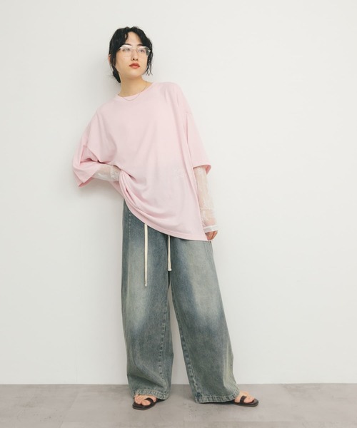 KBF(ケイビーエフ)の「アソートプリントBIG TEE(Tシャツ/カットソー・レディース・オートミール/ネイビー/ピンク・ONE)」の6枚目の写真