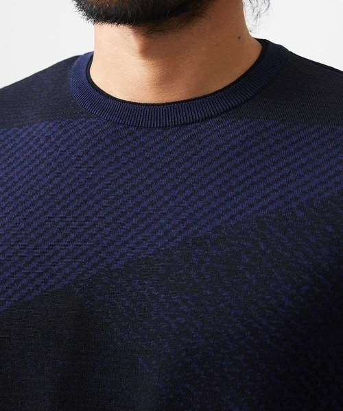MICHEL KLEIN HOMME   （ミッシェルクランオム）の「ダイアゴナル柄クルーネック半袖ニット（ニット/セーター・メンズ・ライトグレー/ネイビー・MEDIUM/LARGE/X-LARGE）」の12枚目の写真