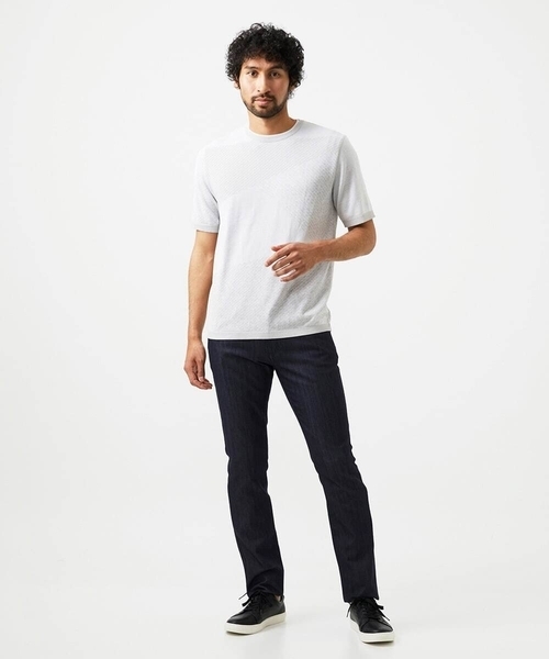 MICHEL KLEIN HOMME   （ミッシェルクランオム）の「ダイアゴナル柄クルーネック半袖ニット（ニット/セーター・メンズ・ライトグレー/ネイビー・MEDIUM/LARGE/X-LARGE）」の8枚目の写真