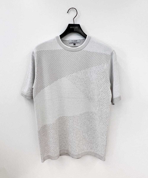 MICHEL KLEIN HOMME   （ミッシェルクランオム）の「ダイアゴナル柄クルーネック半袖ニット（ニット/セーター・メンズ・ライトグレー/ネイビー・MEDIUM/LARGE/X-LARGE）」の13枚目の写真