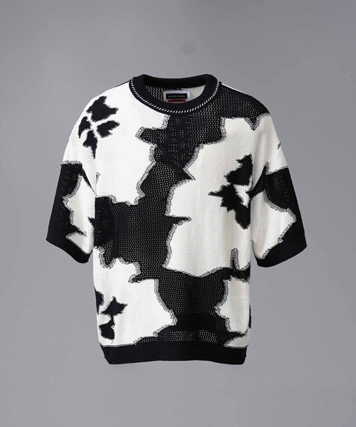 UNISEX》Prime-Over Flower Intarsia Mesh Crew Neck Knit T
