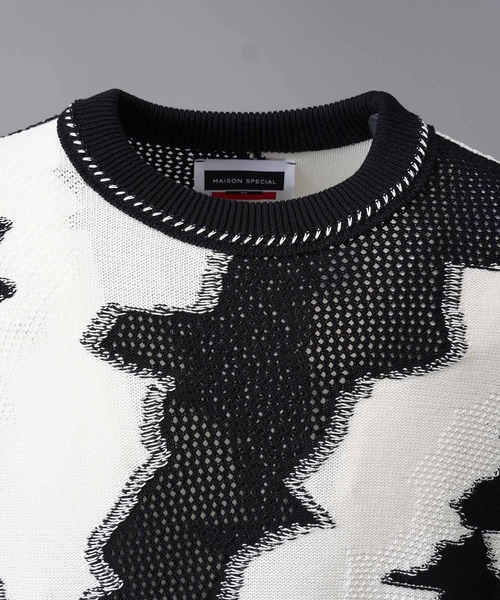 UNISEX》Prime-Over Flower Intarsia Mesh Crew Neck Knit T