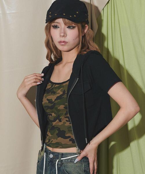 dispark（ディスパーク）の「DISPARK/WジップクロップドSSピチパーカー（パーカー・レディース・ブラック/その他1・FREE）」の17枚目の写真