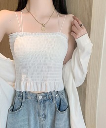 バック クロス シャーリング フリル ブラトップ