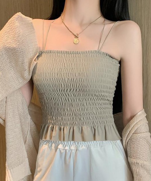 Lace Ladies(レースレディース)の「バック クロス シャーリング フリル ブラトップ(キャミソール・レディース・ピンク/グリーン/ホワイト/ブラック・FREE)」の3枚目の写真